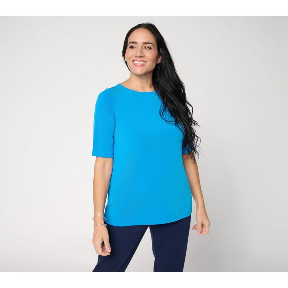 Susan Graver Women's Top Sz XS Essentials Liquid Knit Bateau Neck Blue A213063